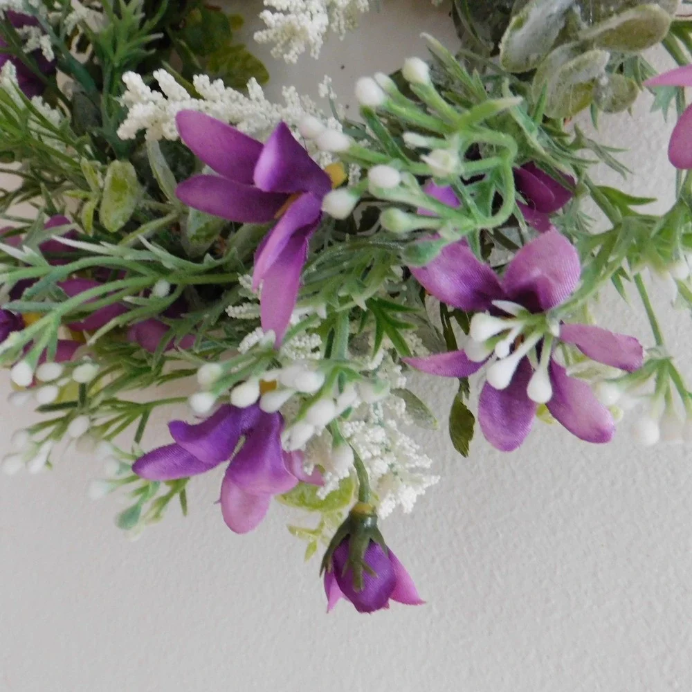 Dusty Miller Mini Wreath Eucalyptus Purple Flowers Candle Ring‎